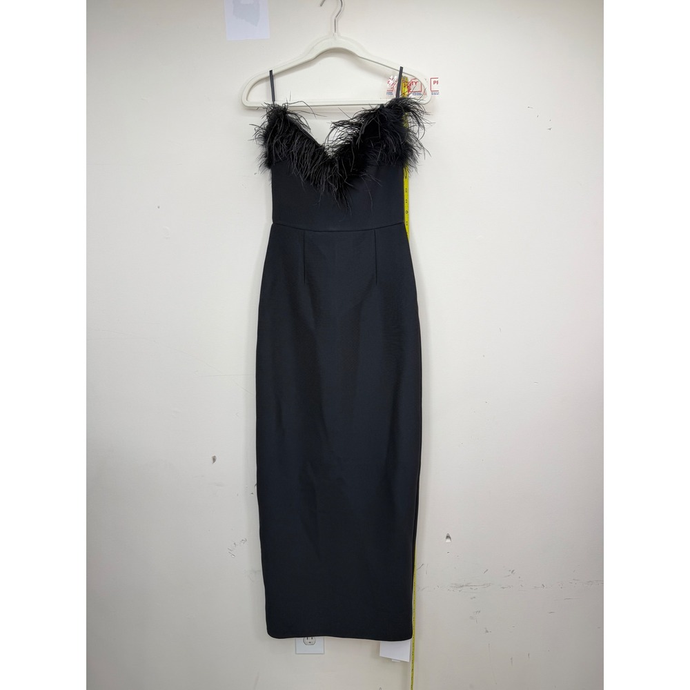 Catchall Feather Trim Bodycon Midi Dress Women L Black New Bandage Slit Formal